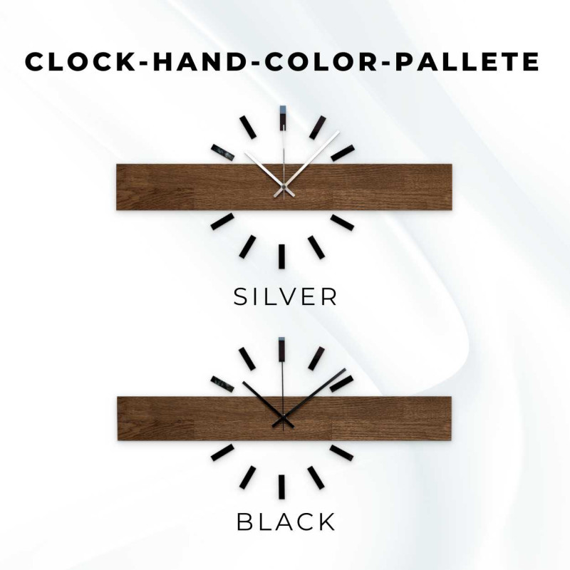 Nagyméretű, modern dizájnú, fából készült óra mindennapi használatra.
