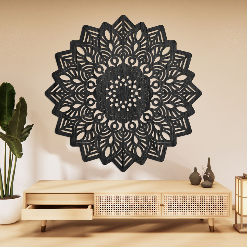 Faragott fa faldekor mandala nap - SOLIS