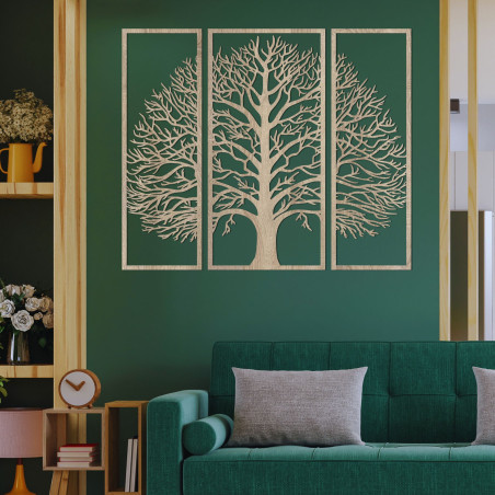 Életfa faldekoráció: természetes minta három részben