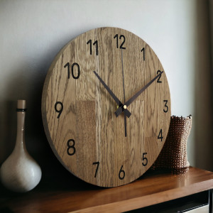 Tölgyfa falióra, modern minimalista dizájn, csendes működés