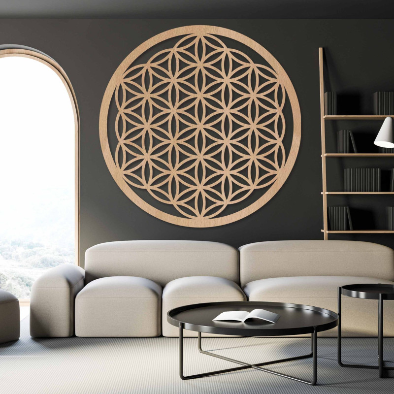 Fából készült faldekoráció, Életvirág, szakrális geometria mandala.