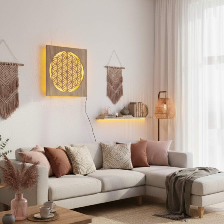 Háttérvilágítású fa festmény, Életvirág – LED mandala faldekoráció | MONEN