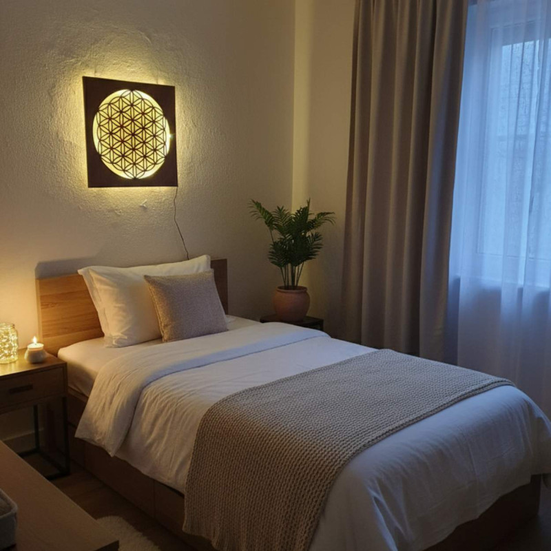 Háttérvilágítású fa festmény, Életvirág – LED...