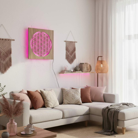 Háttérvilágítású fa mandala - belső dekoráció, pihentető fény és kézzel faragott dísz.