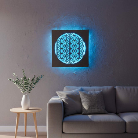 Háttérvilágítású fa mandala - belső dekoráció, pihentető fény és kézzel faragott dísz.