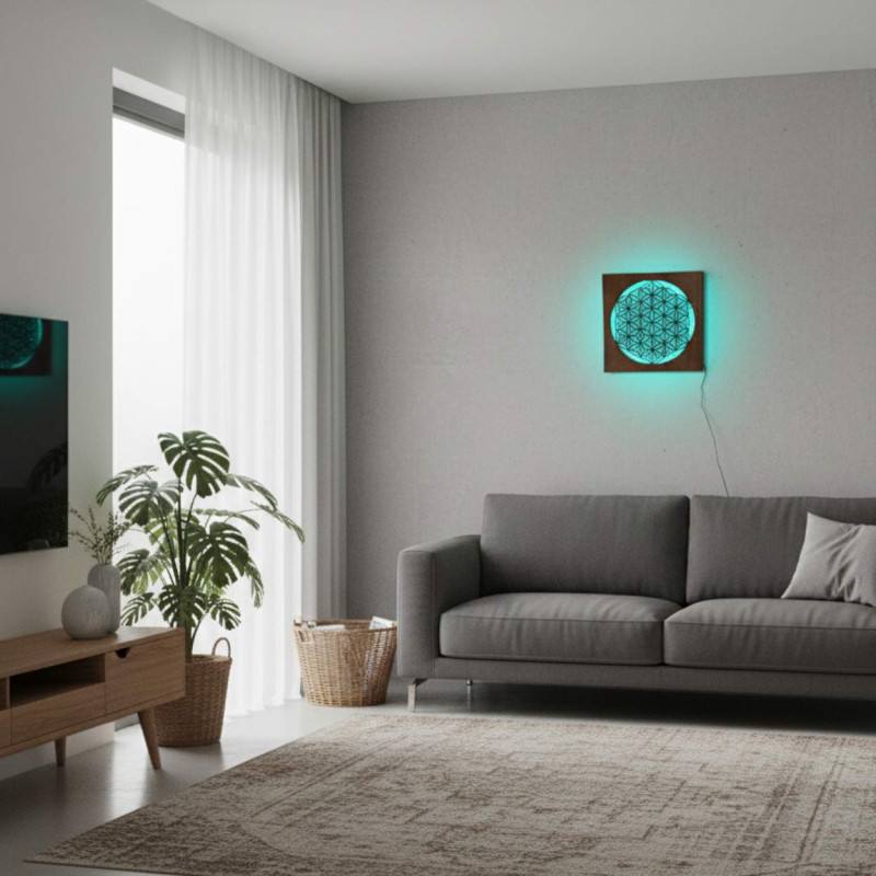 Fa mandala LED háttérvilágítással - ideális asztaldísznek vagy ajándéknak a harmónia szerelmeseinek.