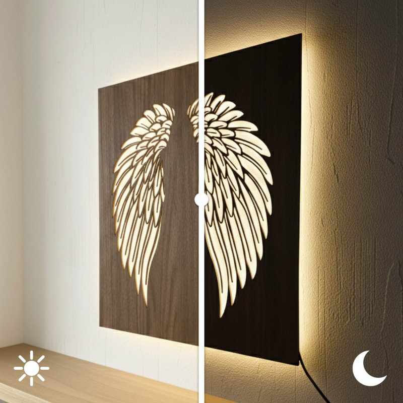 Angyalszárnyak a falon háttérvilágítású LED képen