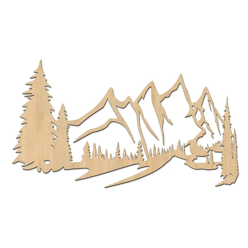 Fából készült falfestmény hegyek és sűrű erdő motívummal