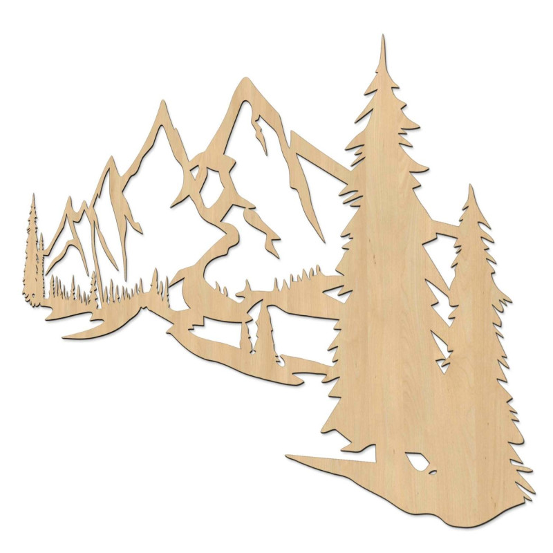 Fából készült falfestmény hegyek és sűrű erdő motívummal