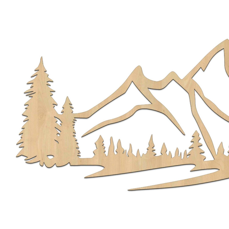 Fából készült falfestmény hegyek és sűrű erdő motívummal