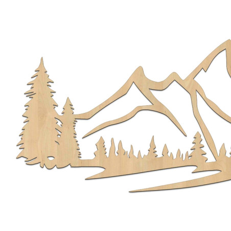 Fából készült falfestmény hegyek és sűrű erdő motívummal