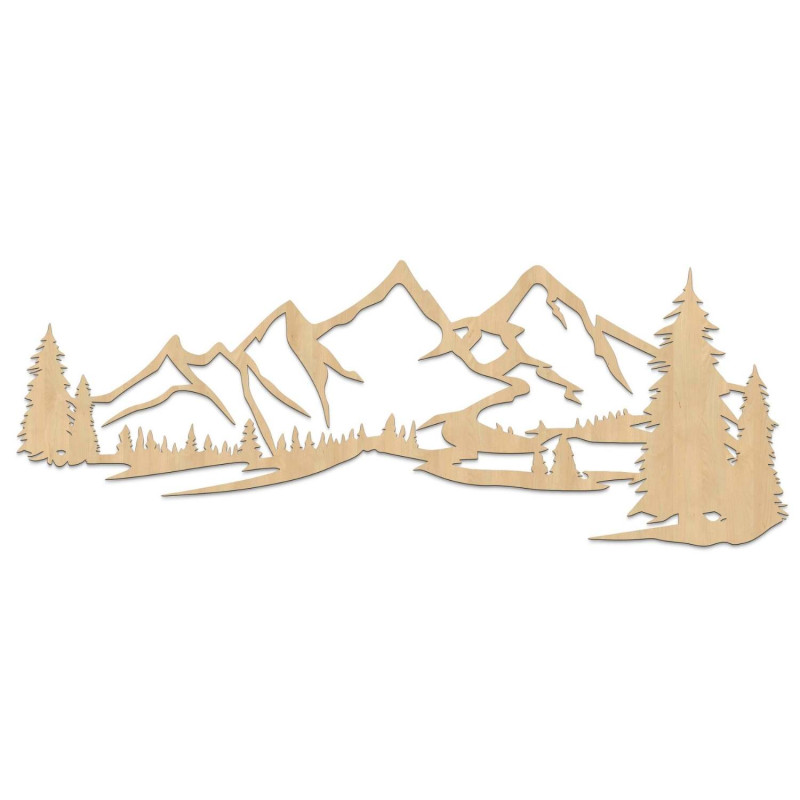 Fából készült falfestmény hegyek és sűrű erdő motívummal
