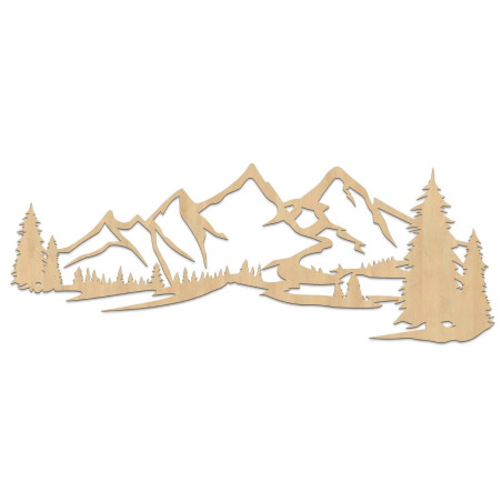 Fából készült falfestmény hegyek és sűrű erdő motívummal