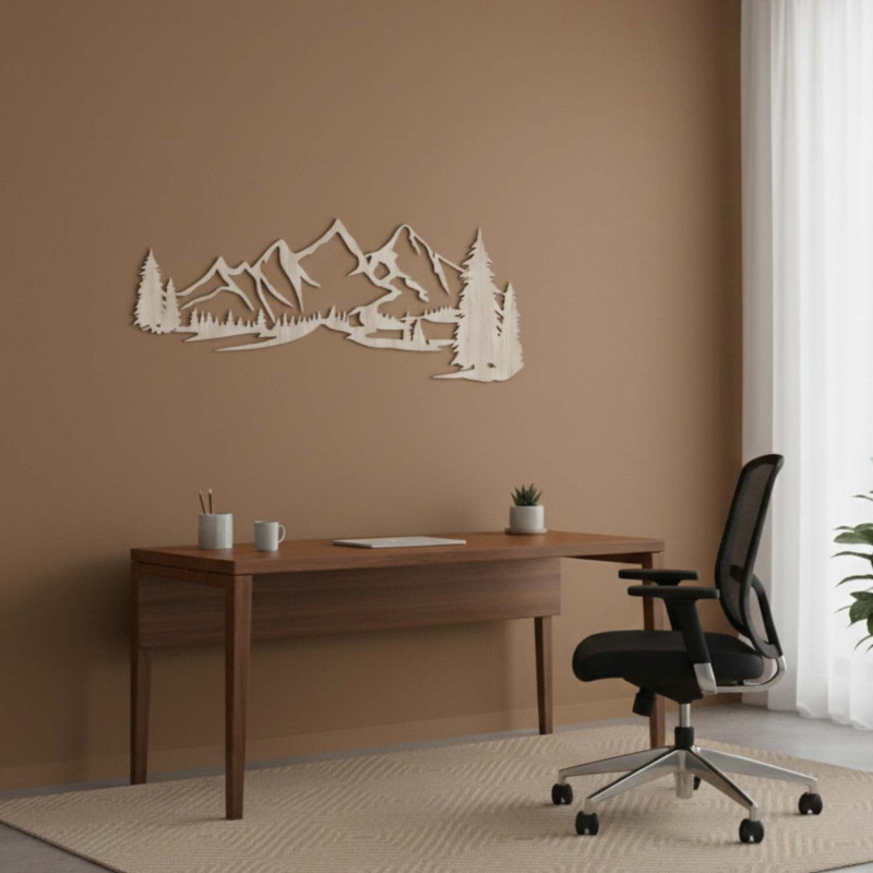Sonoma tölgyfa dekoráció, Modern fafestmény, Hegyek és erdő a nappali díszítésére