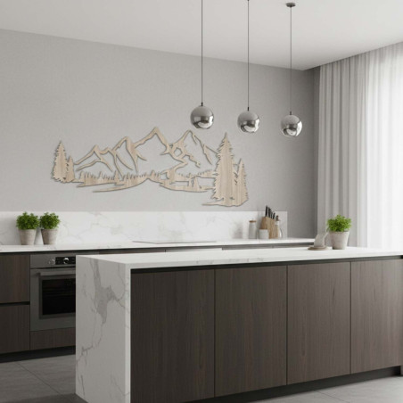 Sonoma tölgyfa dekoráció, Modern fafestmény, Hegyek és erdő a nappali díszítésére