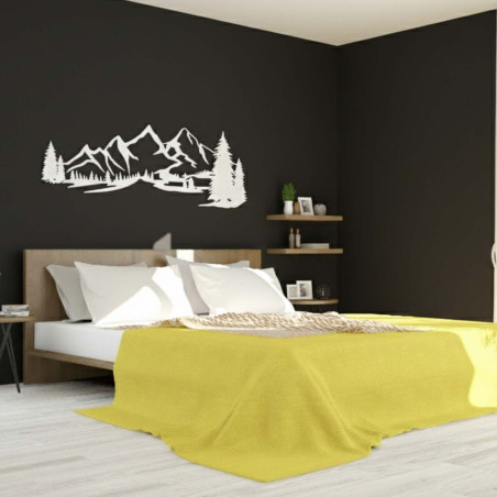 fehér fa dekoráció, modern fafestmény hegyek és erdő a nappali díszítésére
