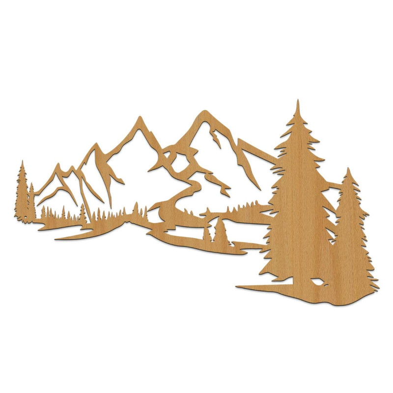 dekorációTölgyfa falpanel, dizájnos fa falpanel hegyi tájjal és erdővel