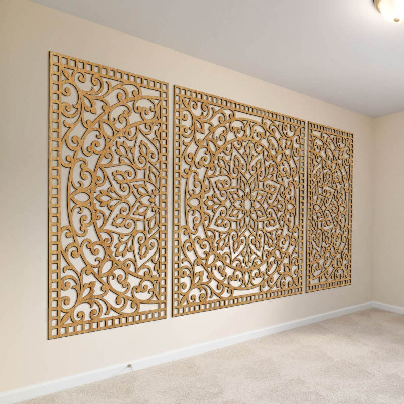 Fából készült mandala finom részletekkel az egyensúlyért és a pozitív energiáért