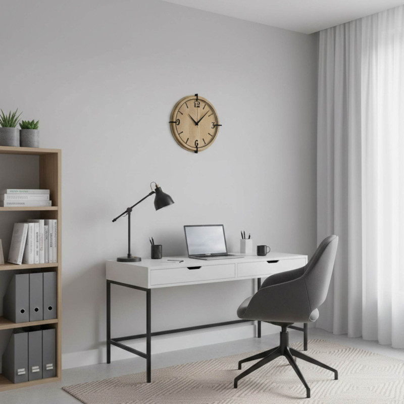 Elegáns falióra 3D-s számokkal, természetes faerezettel és modern megjelenéssel.