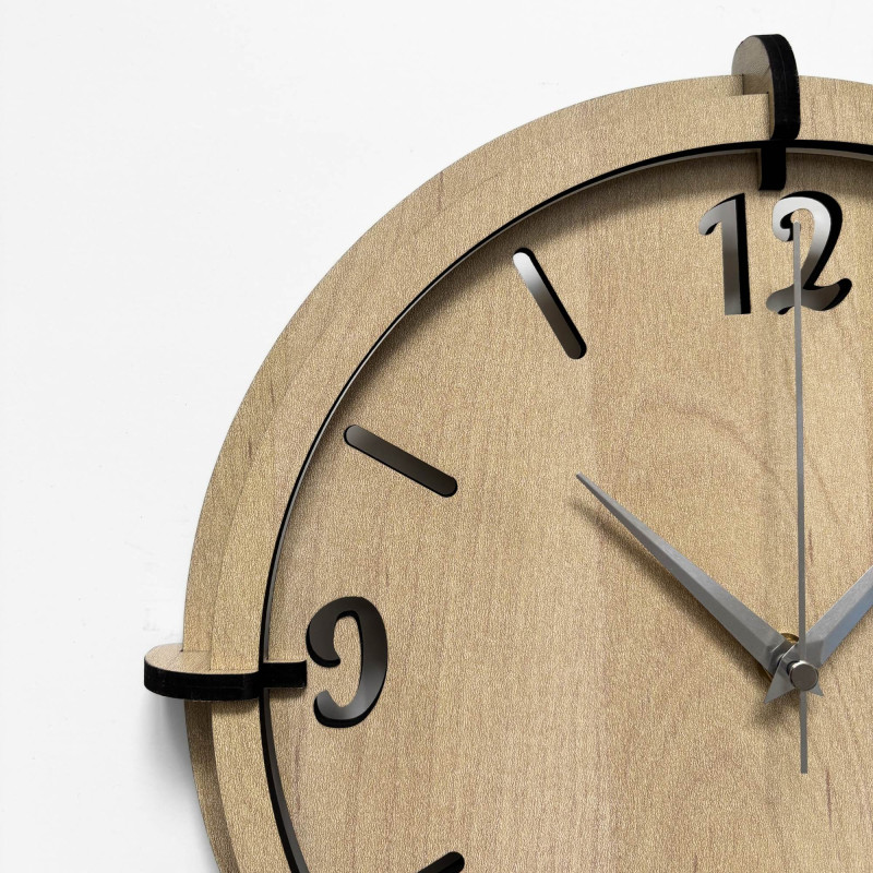 HDF lapból készült, réteges számlappal és minimalista stílussal ellátott dizájner óra nappaliba.