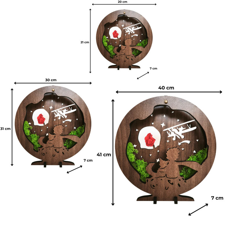 LED dekoráció Kis herceg repülőgéppel | Wenge diófa