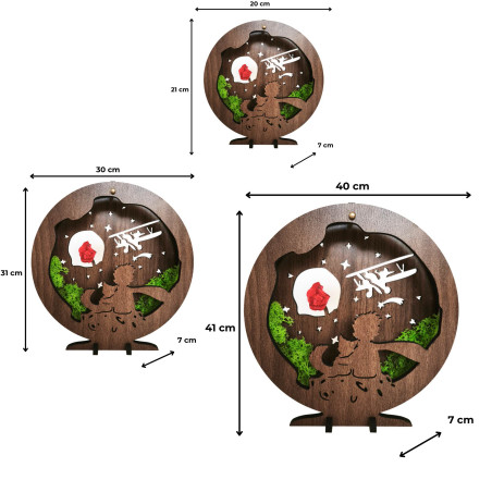 LED dekoráció Kis herceg repülőgéppel | Wenge diófa