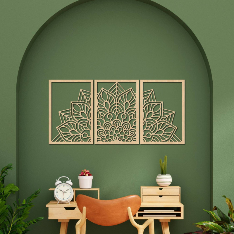 Modern fekete mandala és faóra: Stílusos harmónia otthonába.