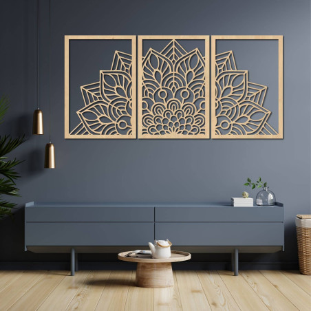 Modern fekete mandala és faóra: Stílusos harmónia otthonába.