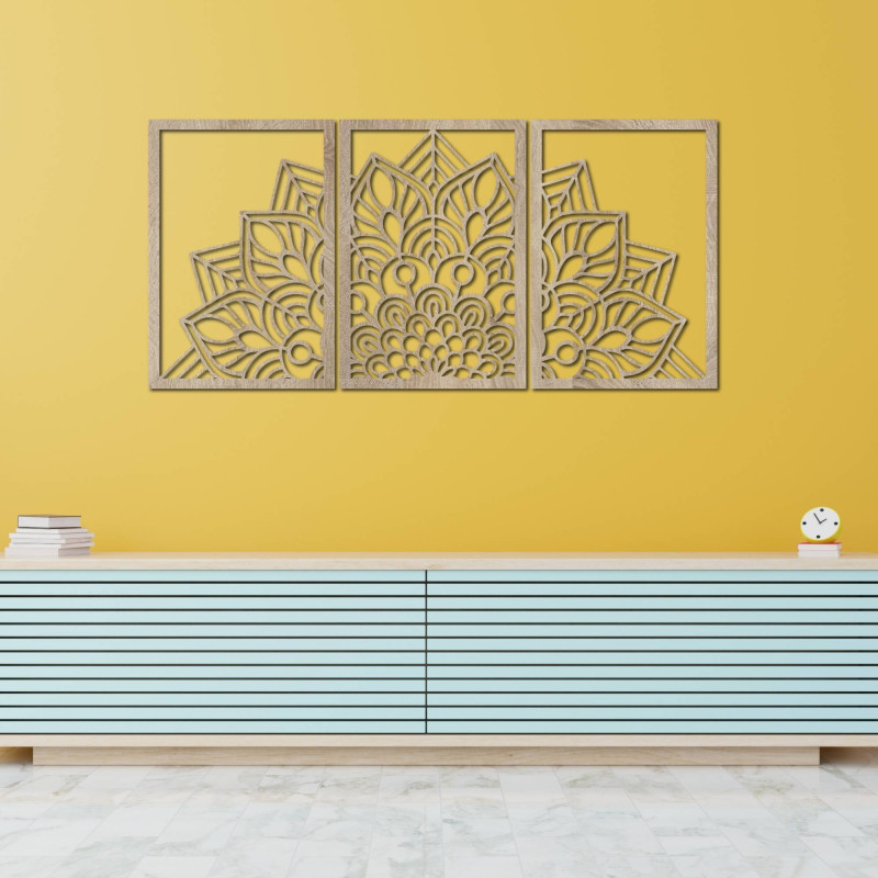 Dobd fel a falaidat egy háromrészes mandalával és egy HDF-ből készült órával. Elegancia minden részletben.