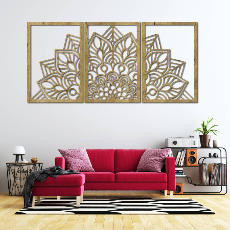 Harmonikus fekete mandala és faóra. Tökéletes kiegészítője lehet bármely szobának.