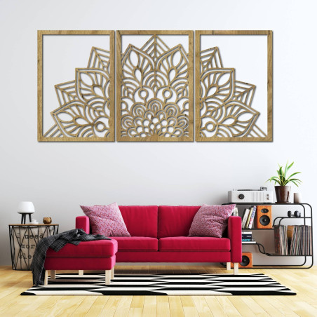 Harmonikus fekete mandala és faóra. Tökéletes kiegészítője lehet bármely szobának.