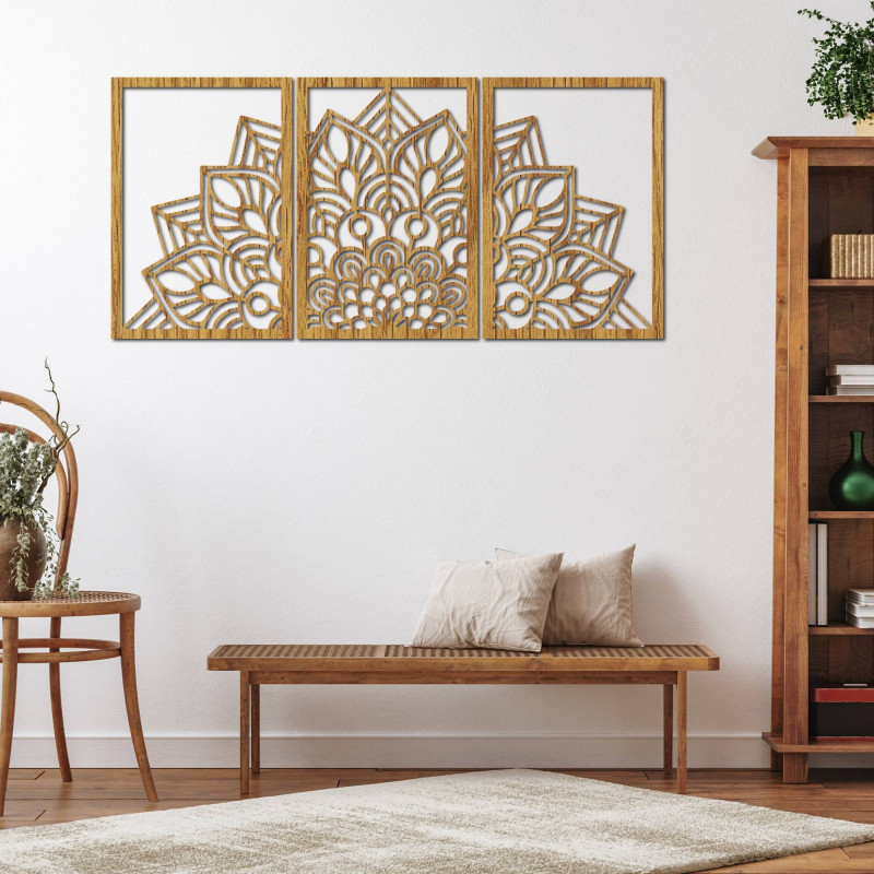 Harmonikus fekete mandala és faóra. Tökéletes kiegészítője lehet bármely szobának.