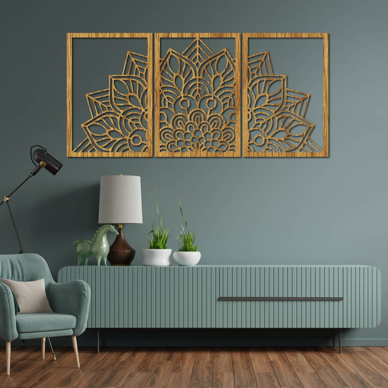 Harmonikus fekete mandala és faóra. Tökéletes kiegészítője lehet bármely szobának.