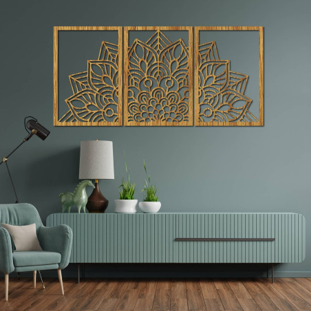 Harmonikus fekete mandala és faóra. Tökéletes kiegészítője lehet bármely szobának.