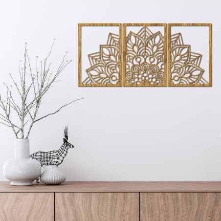 Harmonikus fekete mandala és faóra. Tökéletes kiegészítője lehet bármely szobának.