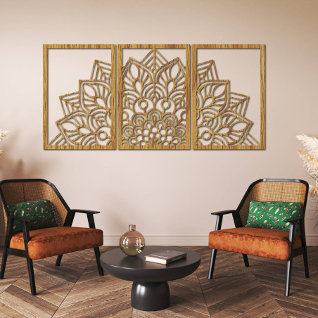 Harmonikus fekete mandala és faóra. Tökéletes kiegészítője lehet bármely szobának.