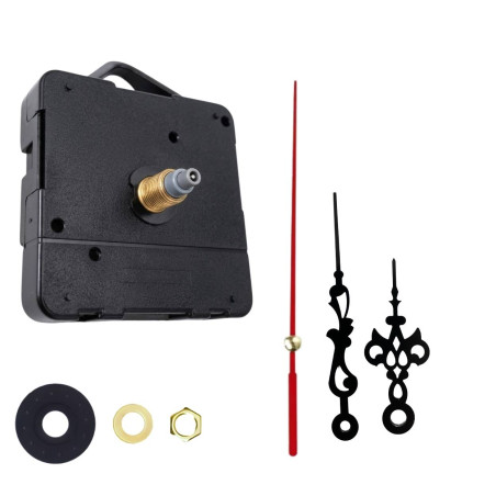 Dizájner fekete alumínium mutatók faliórákhoz, jellegzetes piros másodpercmutatóval.