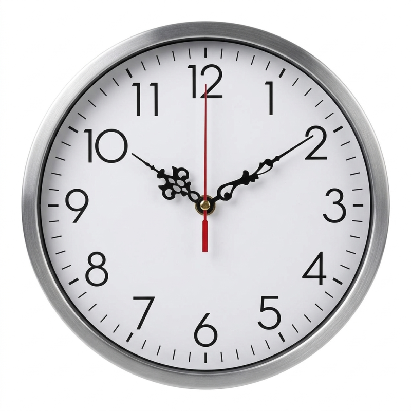 Stílusos fekete alumínium mutatók piros másodpercmutatóval, modern belső térbe illően.