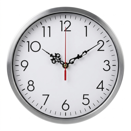 Stílusos fekete alumínium mutatók piros másodpercmutatóval, modern belső térbe illően.