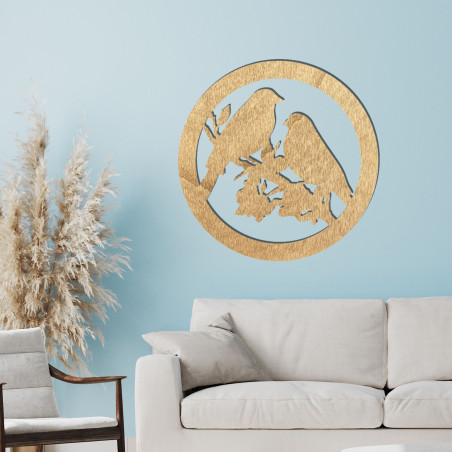 Fából készült falfestmény madarak ágon - BIERDO