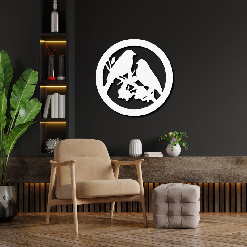 Fából készült falfestmény madarak ágon - BIERDO