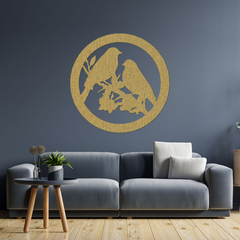 Fából készült falfestmény madarak ágon - BIERDO