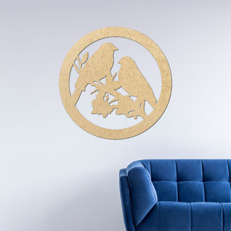 Fából készült falfestmény madarak ágon - BIERDO