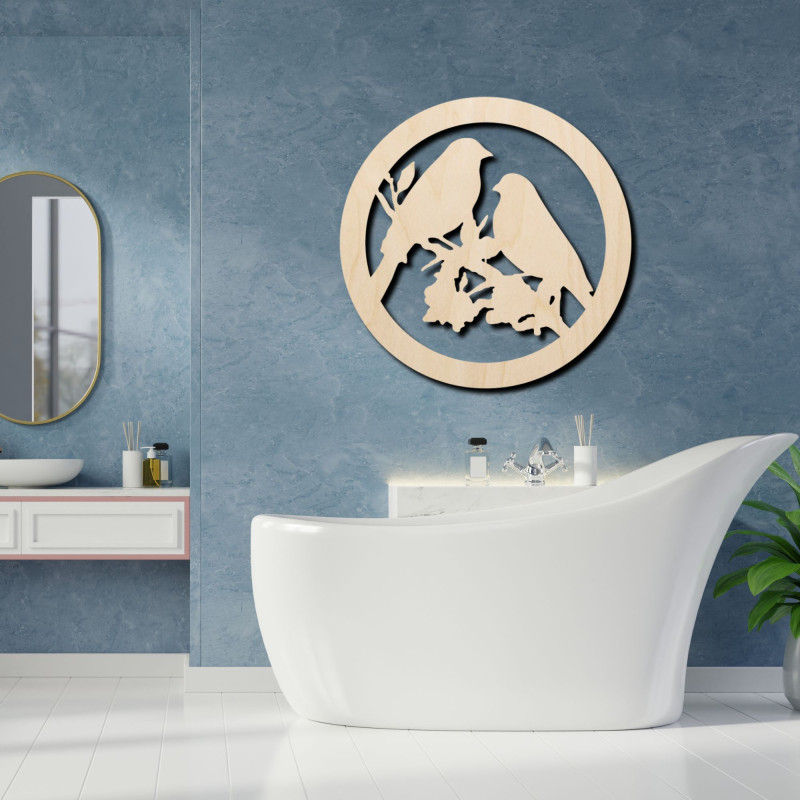 Fából készült falfestmény madarak ágon - BIERDO