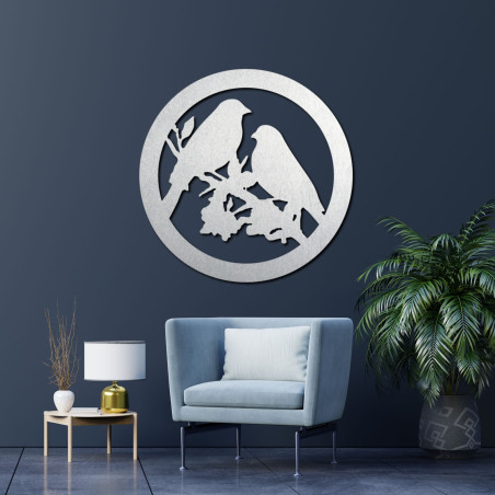 Fából készült falfestmény madarak ágon - BIERDO