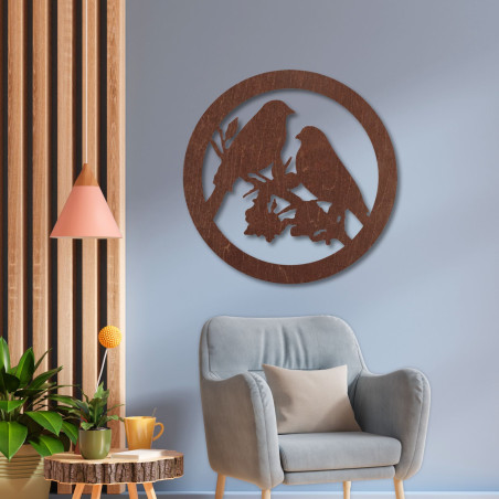 Fából készült falfestmény madarak ágon - BIERDO