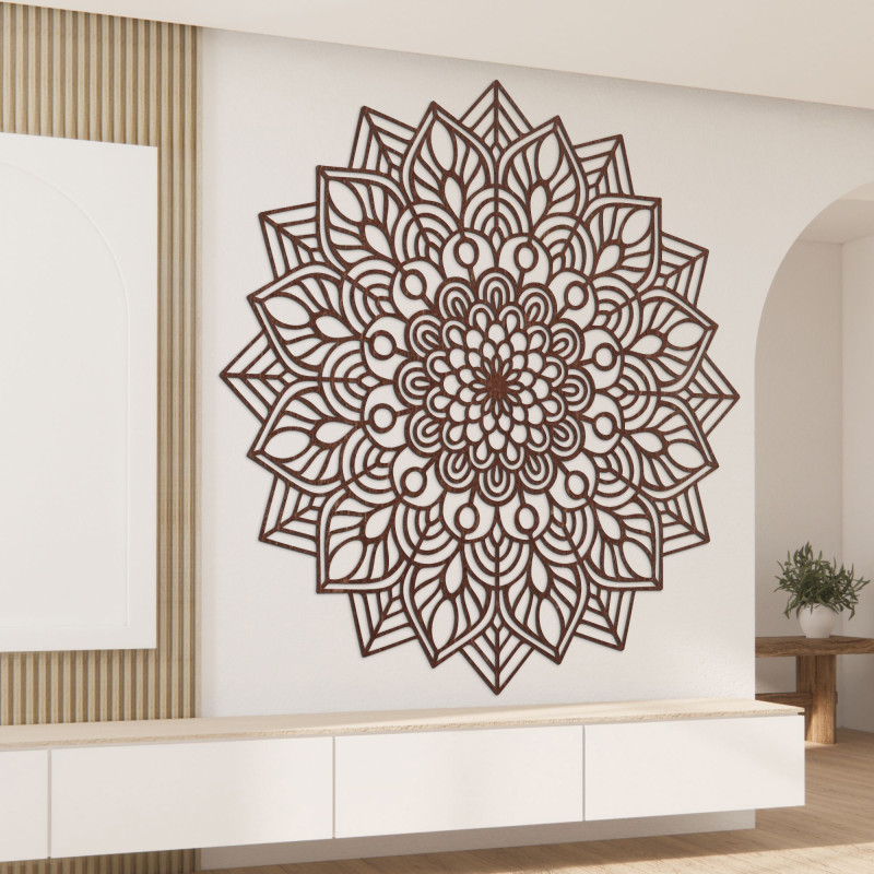 Fából készült mandala, mint elegáns lakberendezési kiegészítő