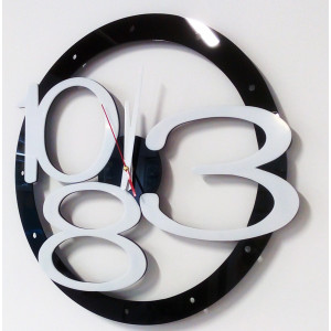 Modern wall clock design exclusive, color: black, white numbers, hands color: white