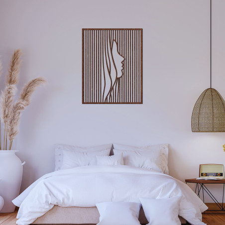 Női arc sziluettjét ábrázoló fa faldekoráció