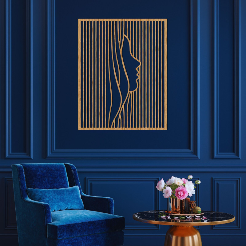 Az optikai illúziókkal és minimalista dizájnnal díszített fafestmények egyedi vizuális élményt nyújtanak a belső térben.